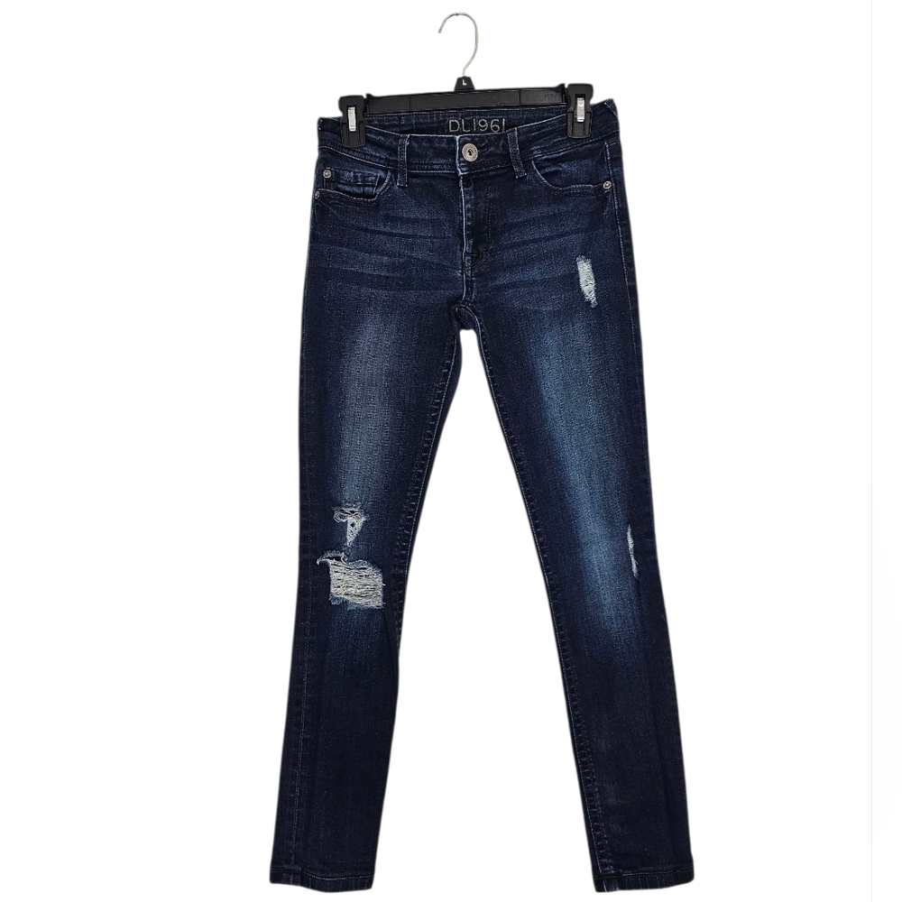 Dl1961 Amanda Mid Rise Distressed Dark Blue Skinny Ankle Jeans 26 Preowned